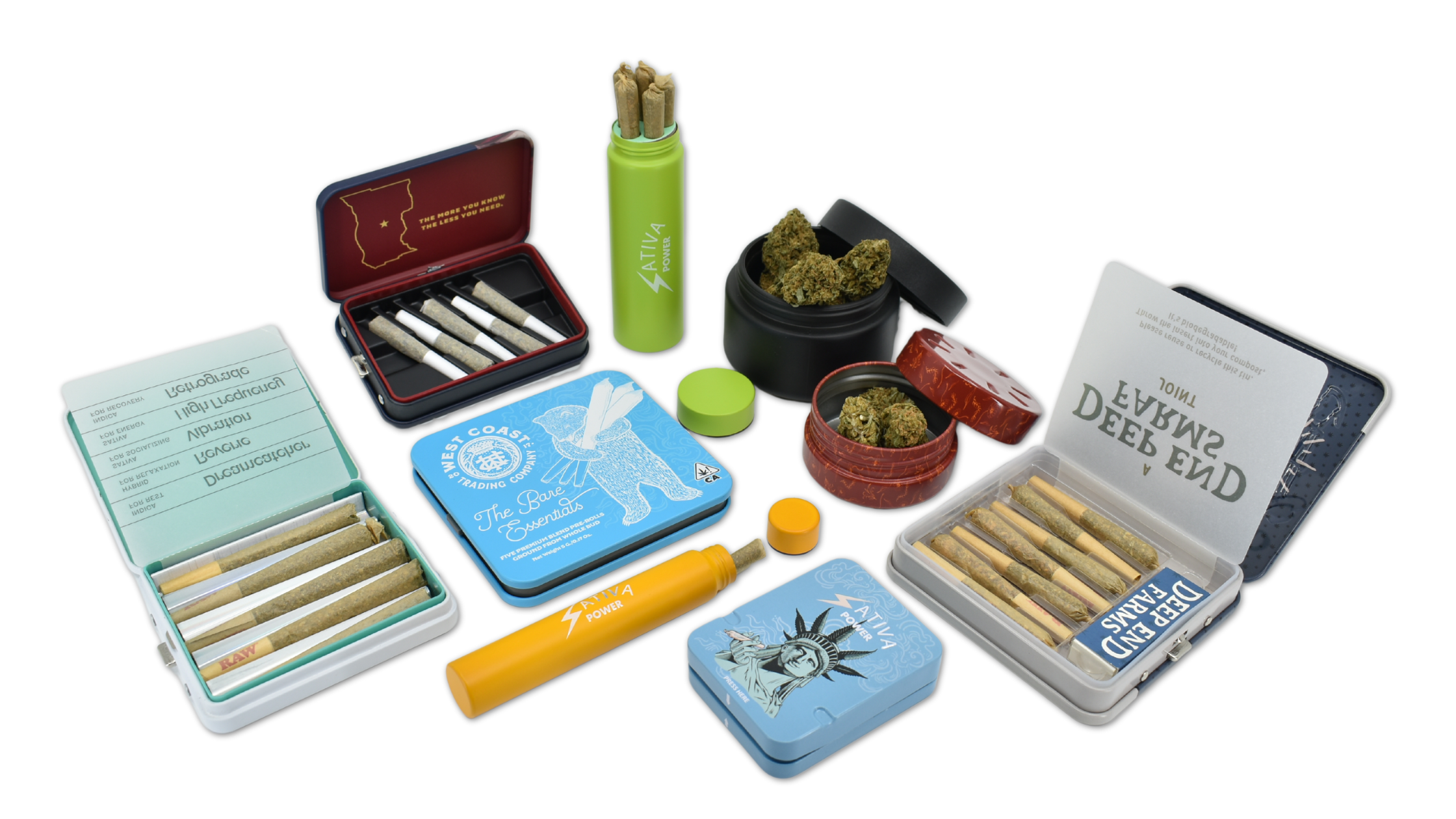 image of tin, glass, and aluminum cannabis packaging